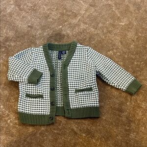 Janie and Jack Olive and Cream Knit Cardigan